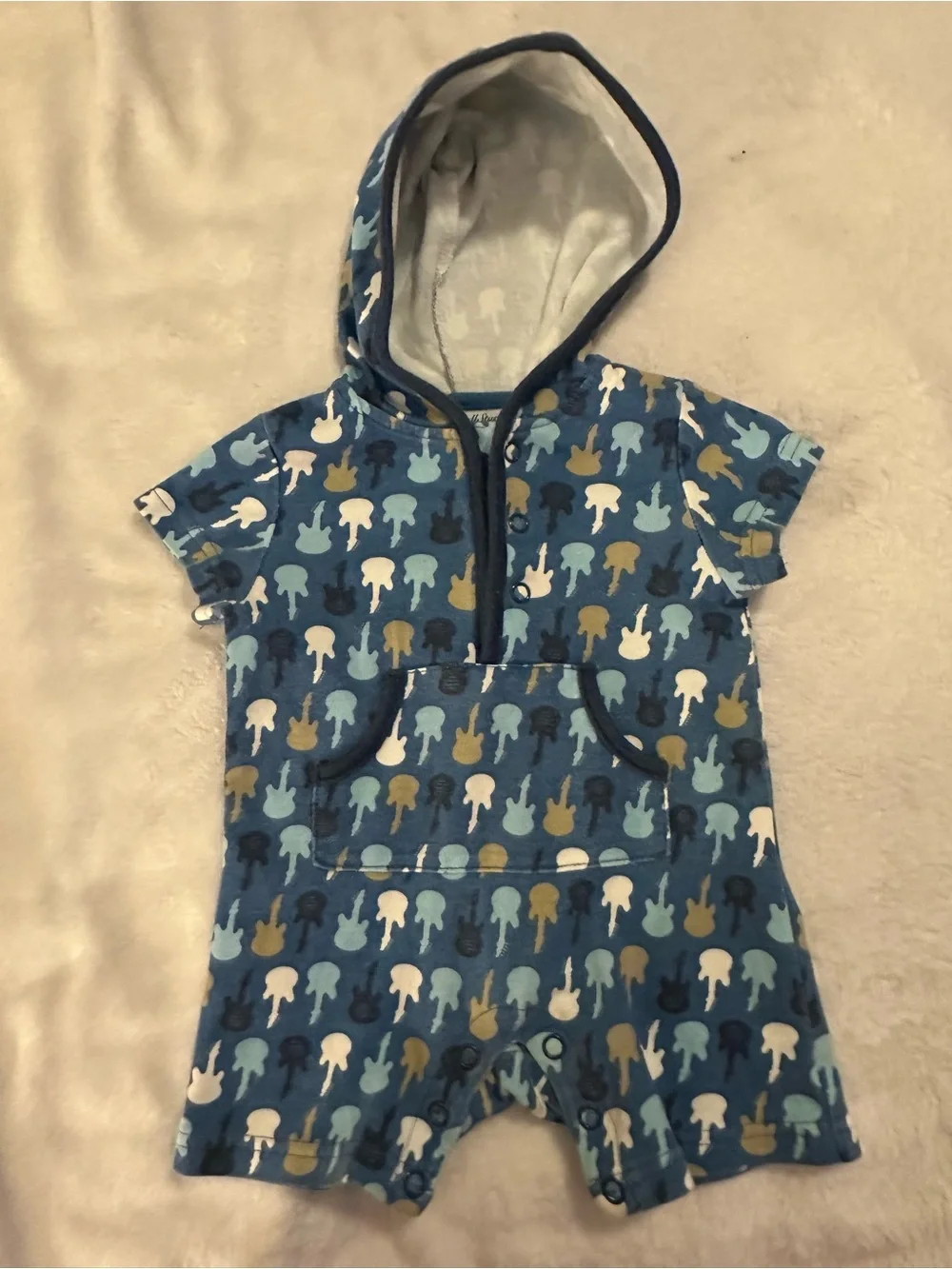 Blue Guitar Print Hooded Baby Romper - [Brand Unspecified]